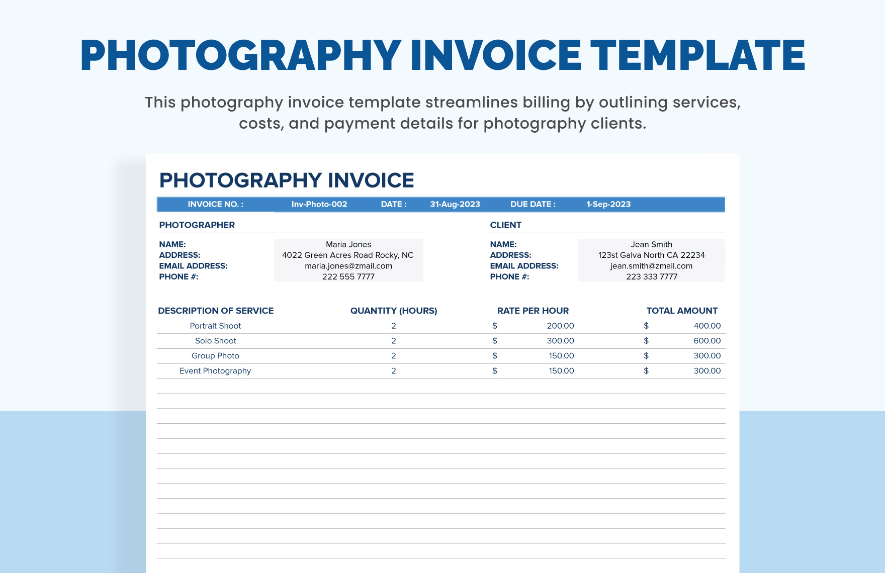 Photography Invoice Template