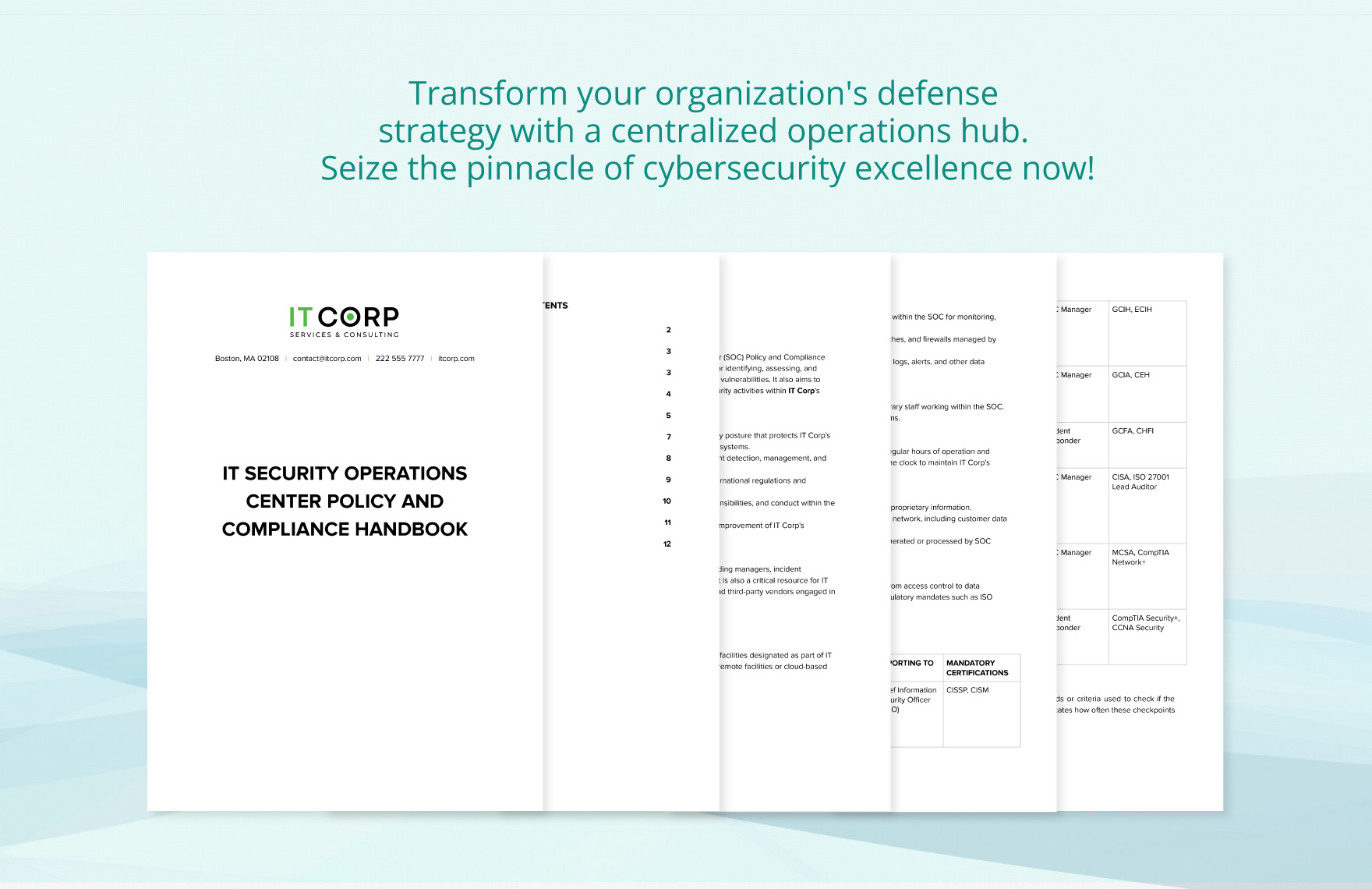 IT Security Operations Center  Policy and Compliance Handbook Template