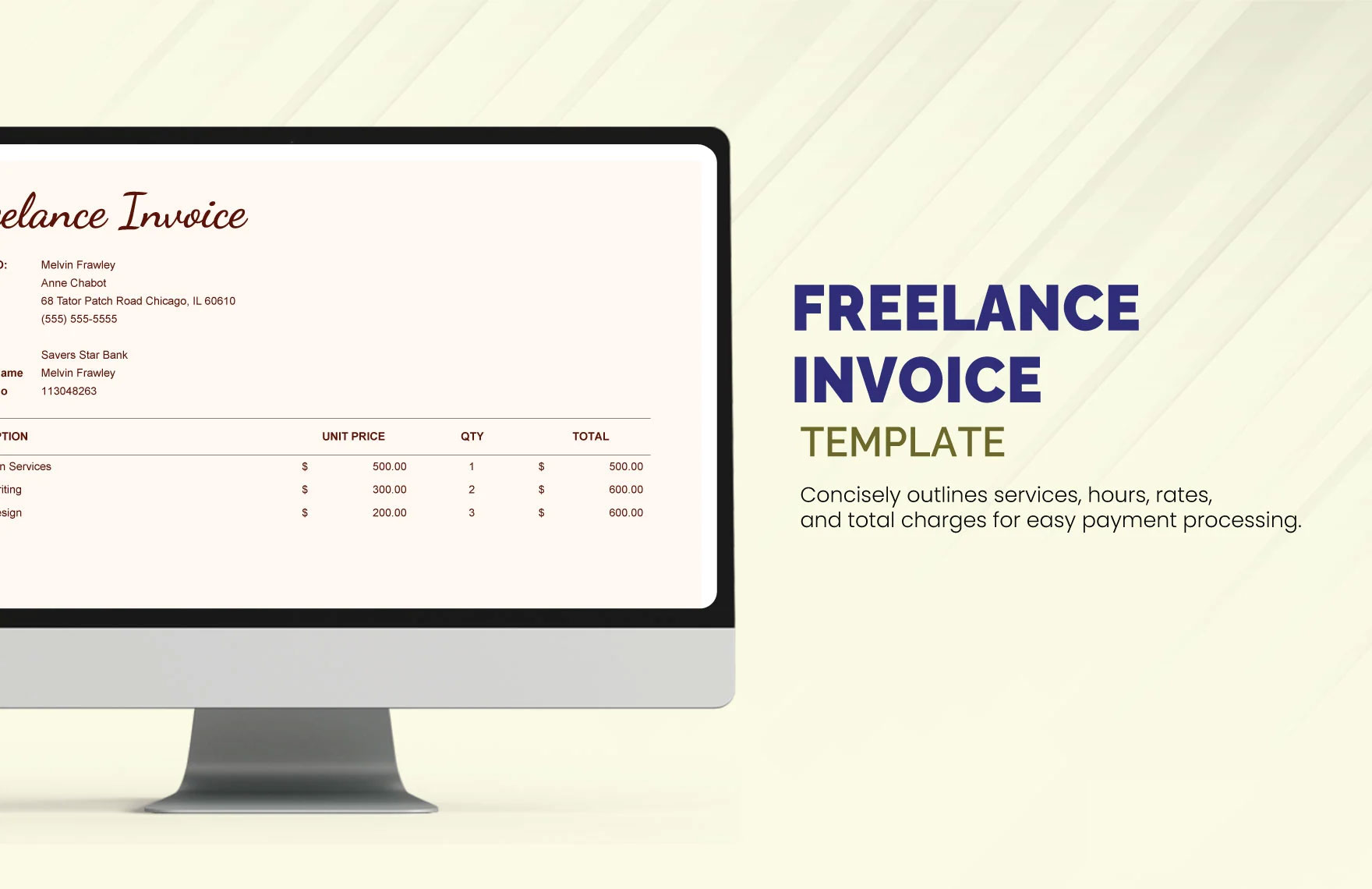 Freelance Invoice Template in Excel, Google Sheets, PSD