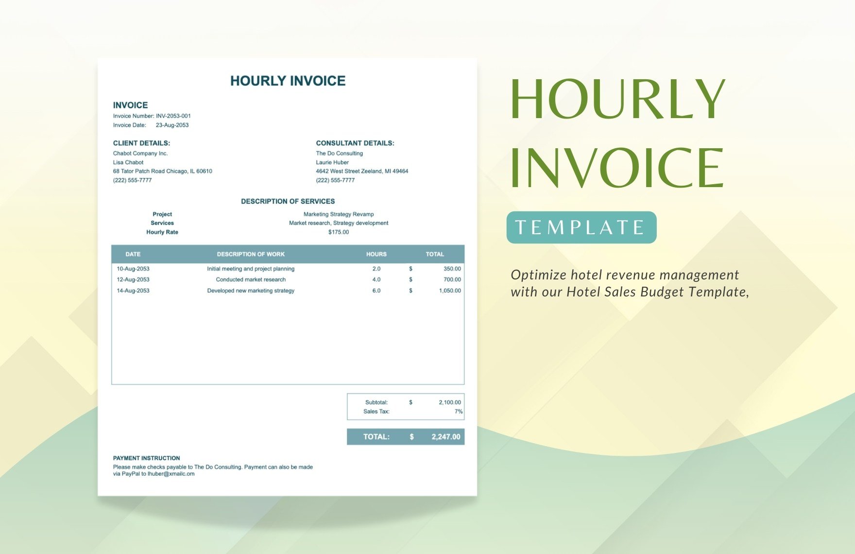 Free Hourly Invoice Template in Excel, Google Sheets