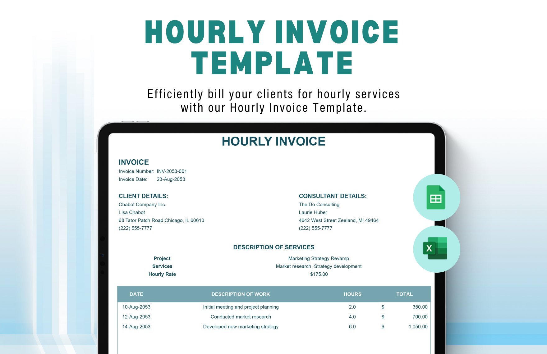 Free Hourly Invoice Template in Excel, Google Sheets