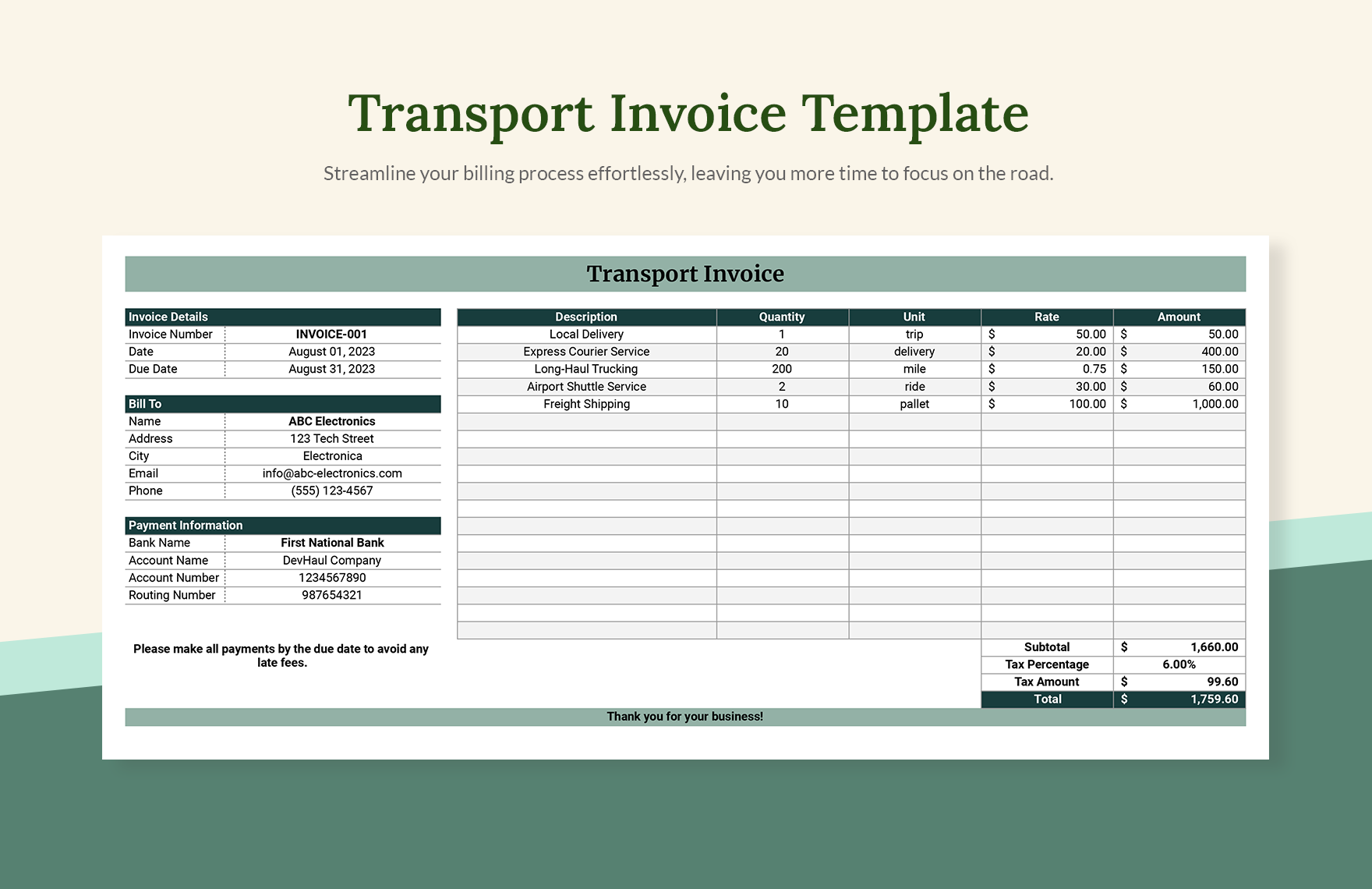 FREE Invoice Excel Template Download Template net