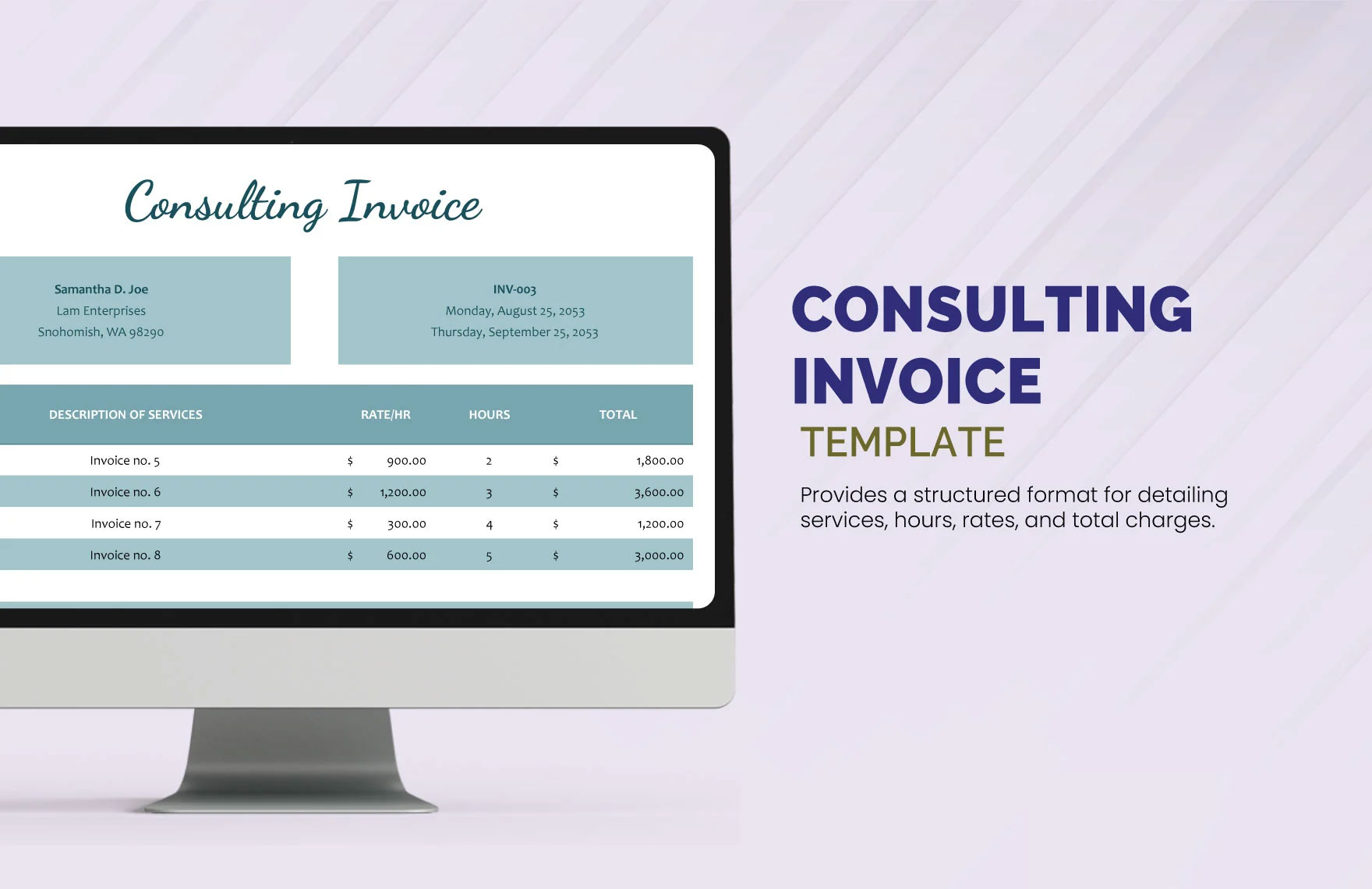 Consulting Invoice Template in Excel, Google Sheets, PSD