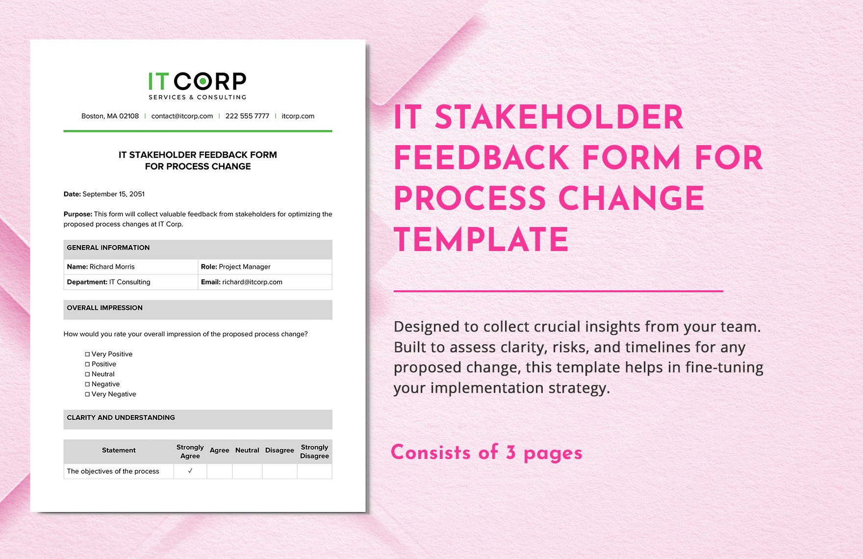 IT Stakeholder Feedback Form for Process Change Template