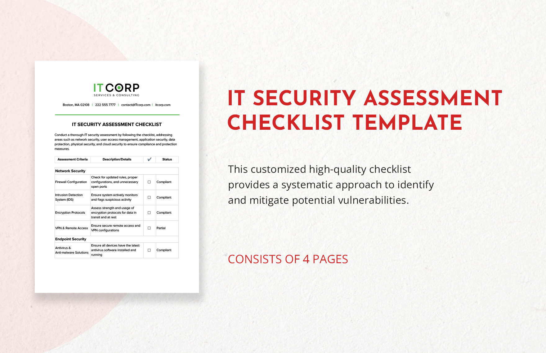 IT Security Assessment Checklist Template in Word, Google Docs, PDF