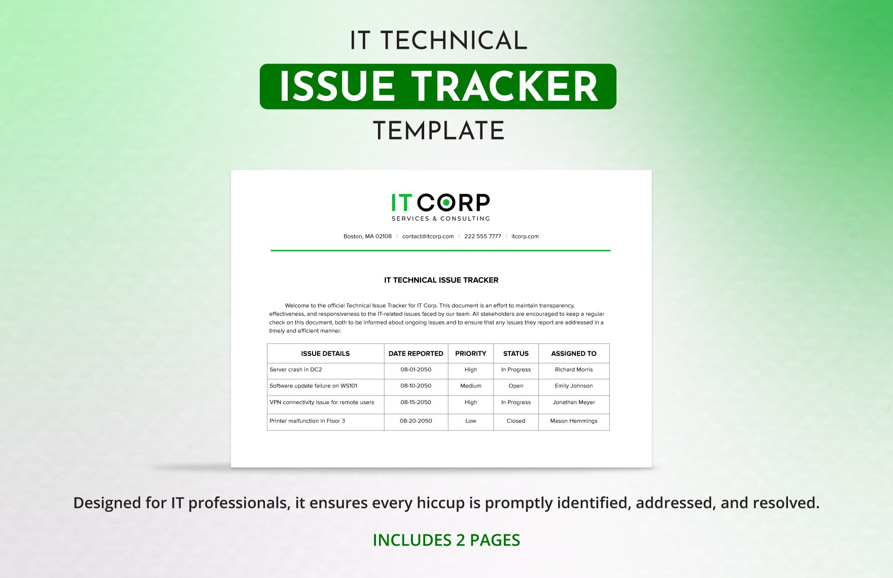 IT Technical Issue Tracker Template