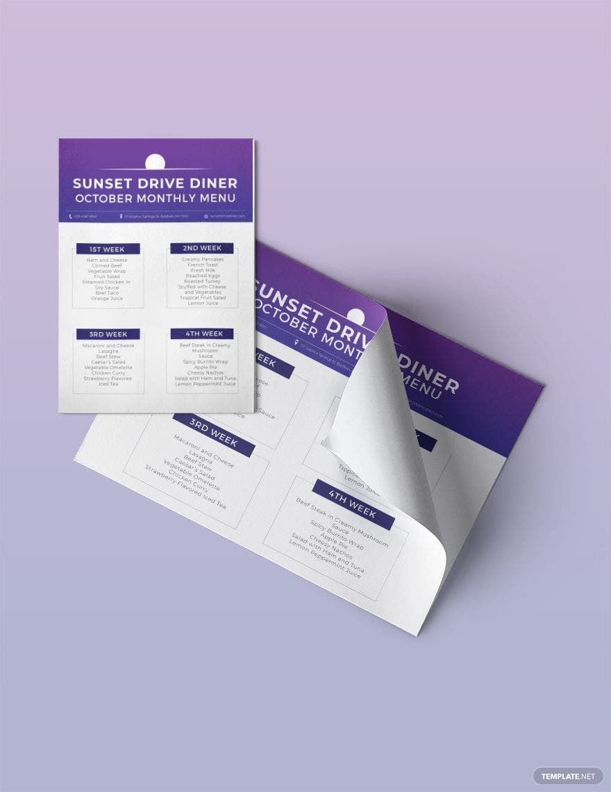 Monthly Menu Template Google Docs Illustrator Word Apple Pages 