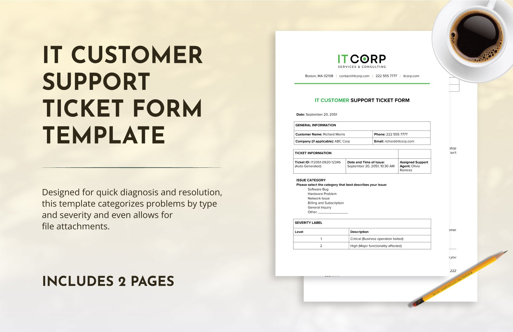 IT Customer Support Ticket Form Template