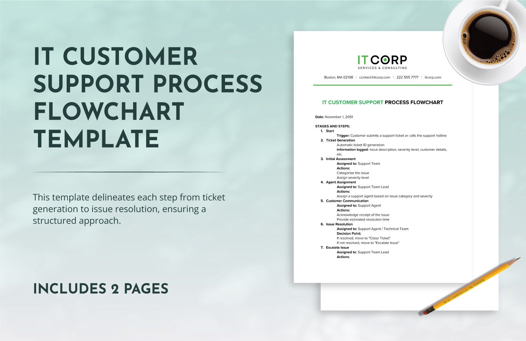 IT Customer Support Process Flowchart Template