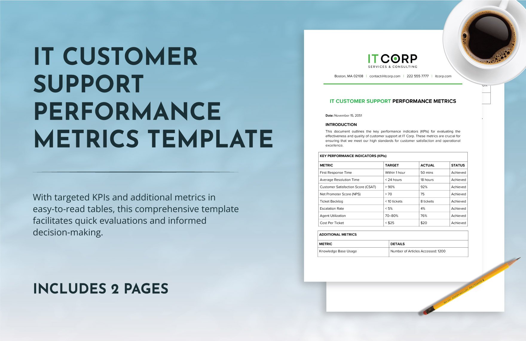 IT Customer Support Performance Metrics Template