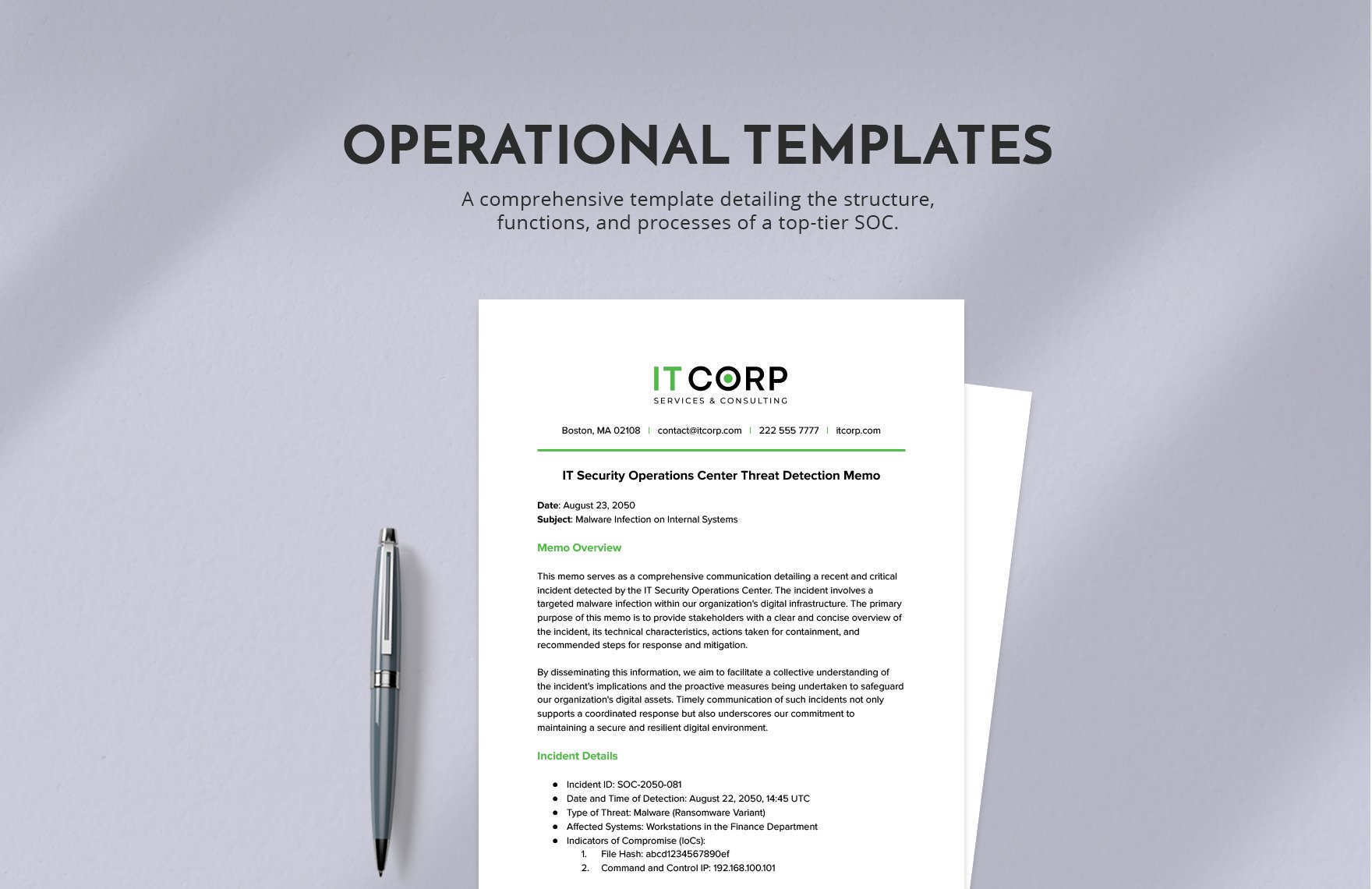IT Security Operations Center Threat Detection Memo Template