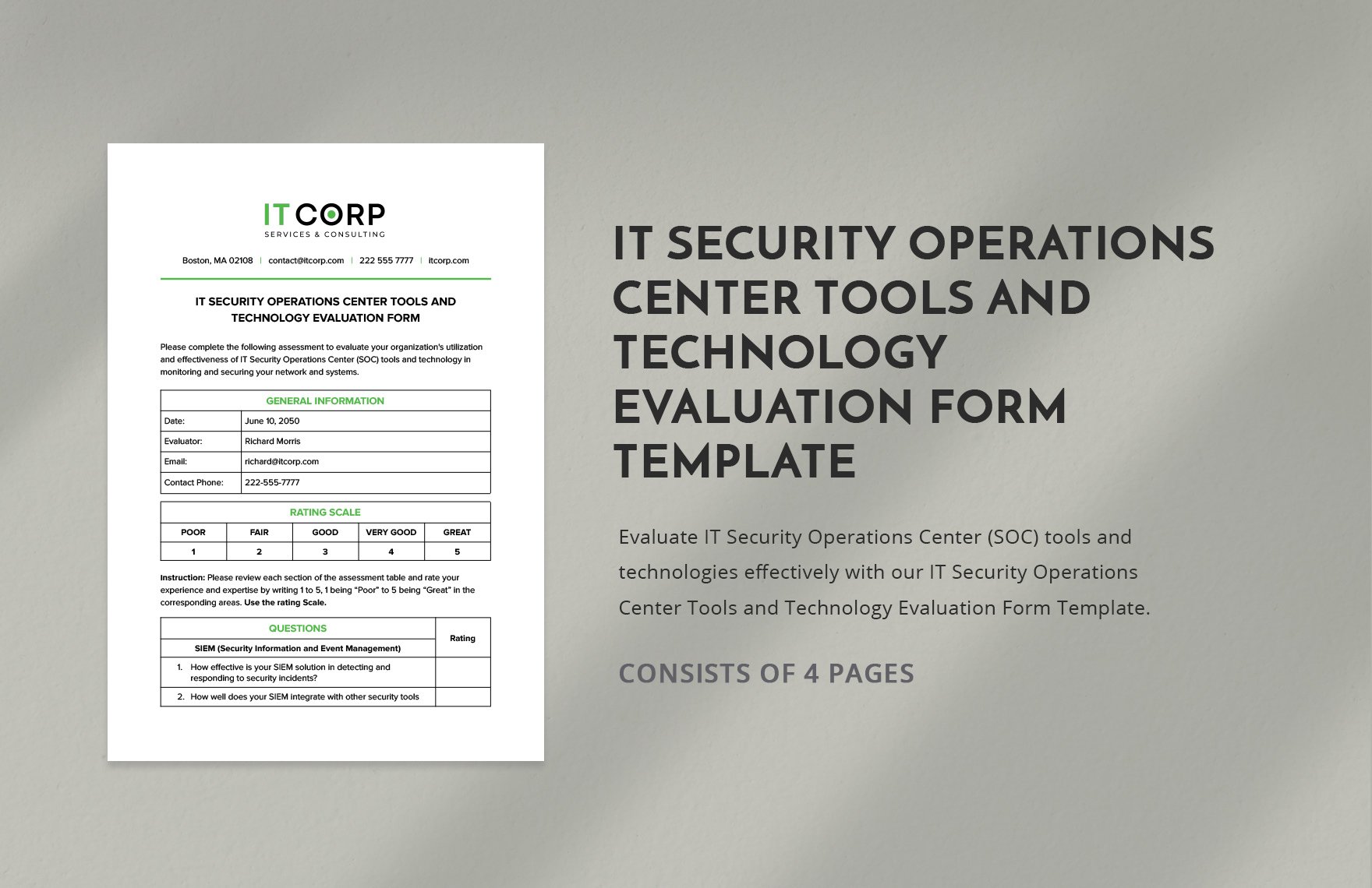 IT Security Operations Center Tools and Technology Evaluation Form Template