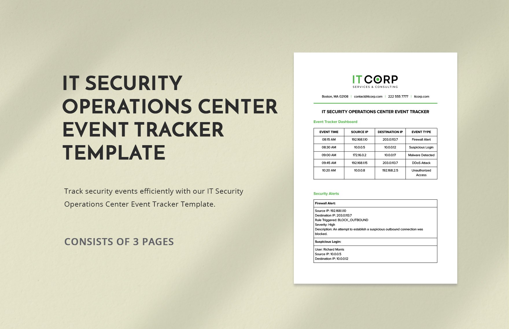 IT Security Operations Center Event Tracker Template 
