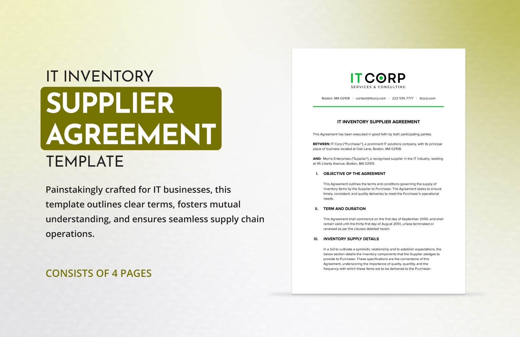IT Inventory Supplier Agreement Template