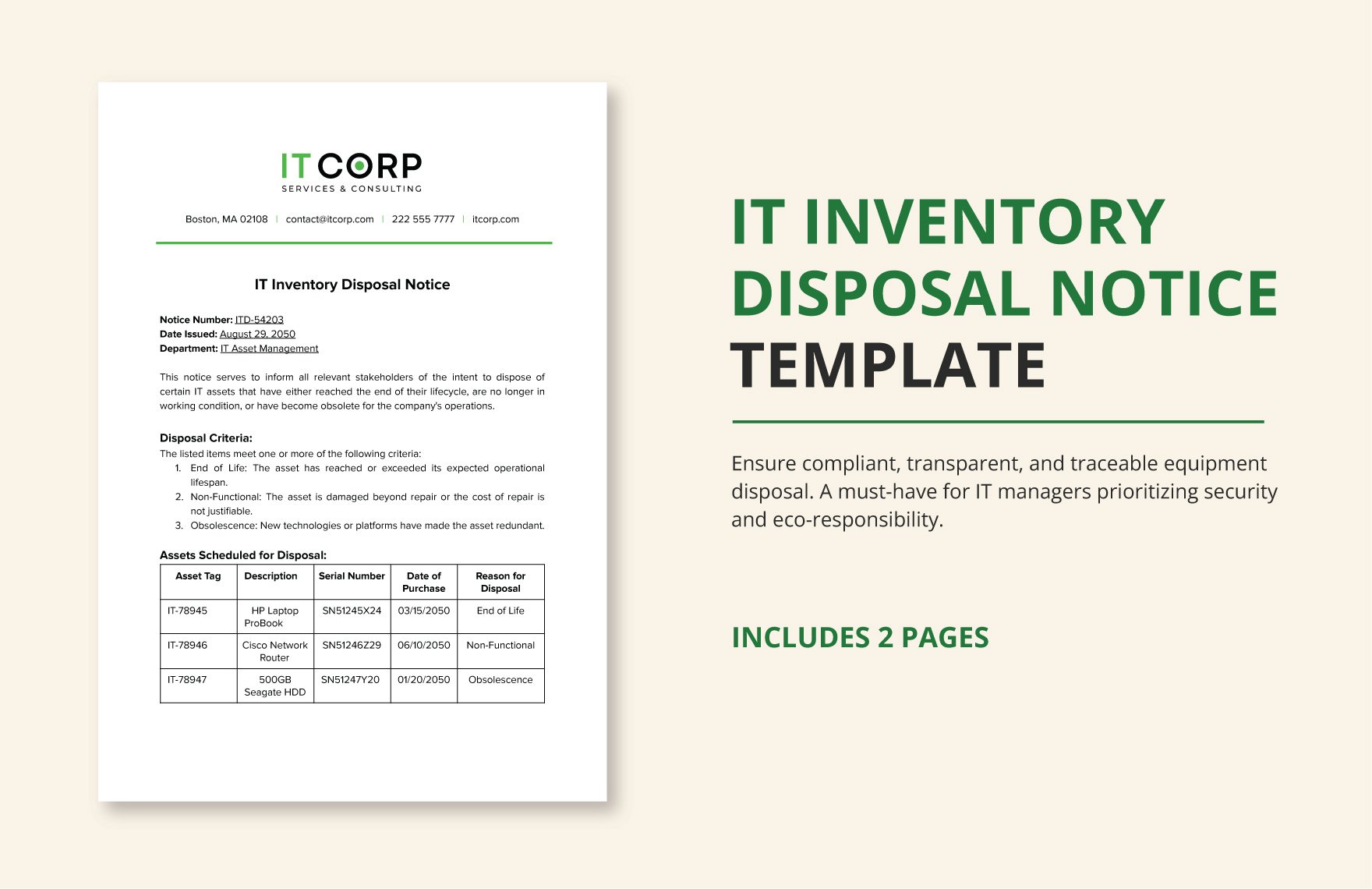 IT Inventory Disposal Notice Template