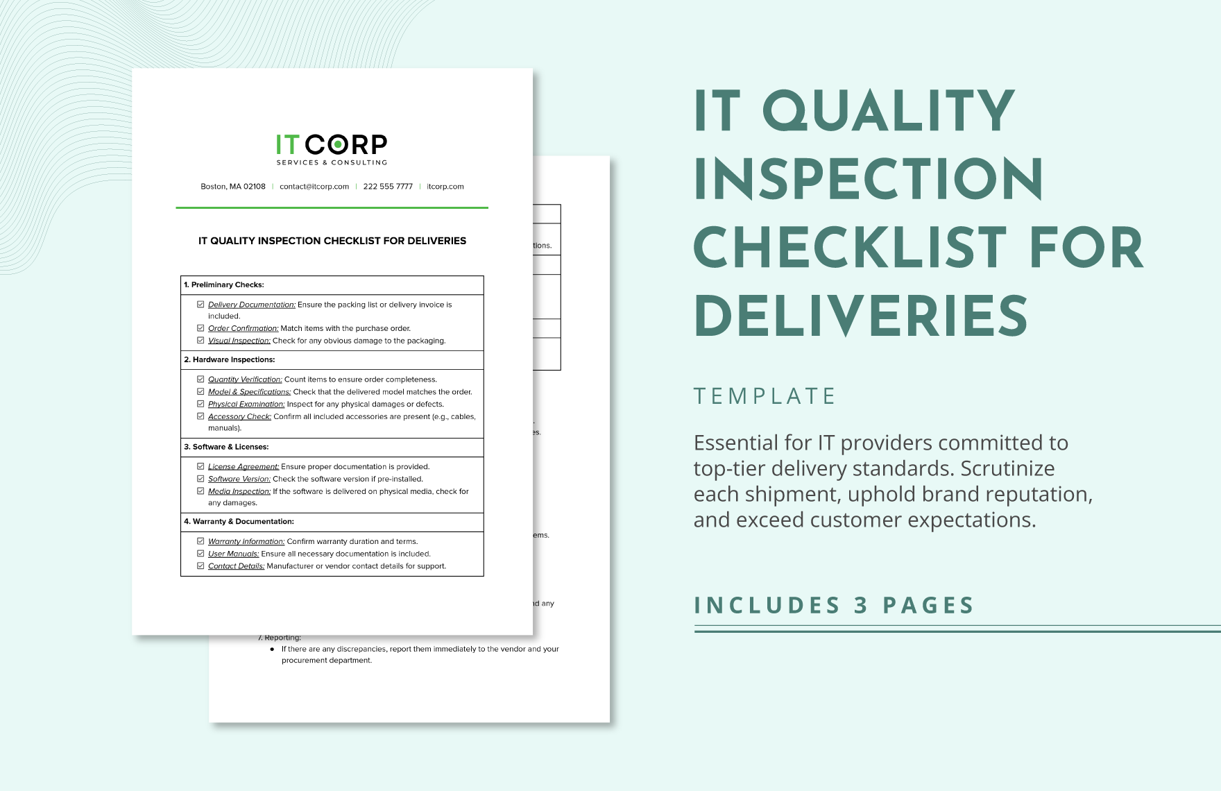 IT Quality Inspection Checklist for Deliveries Template
