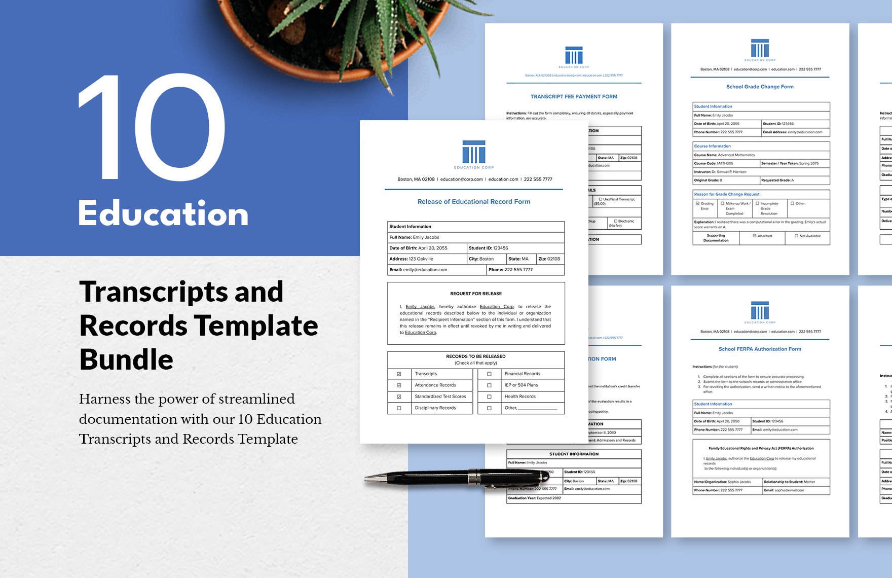 10 Education Transcripts and Records Template Bundle