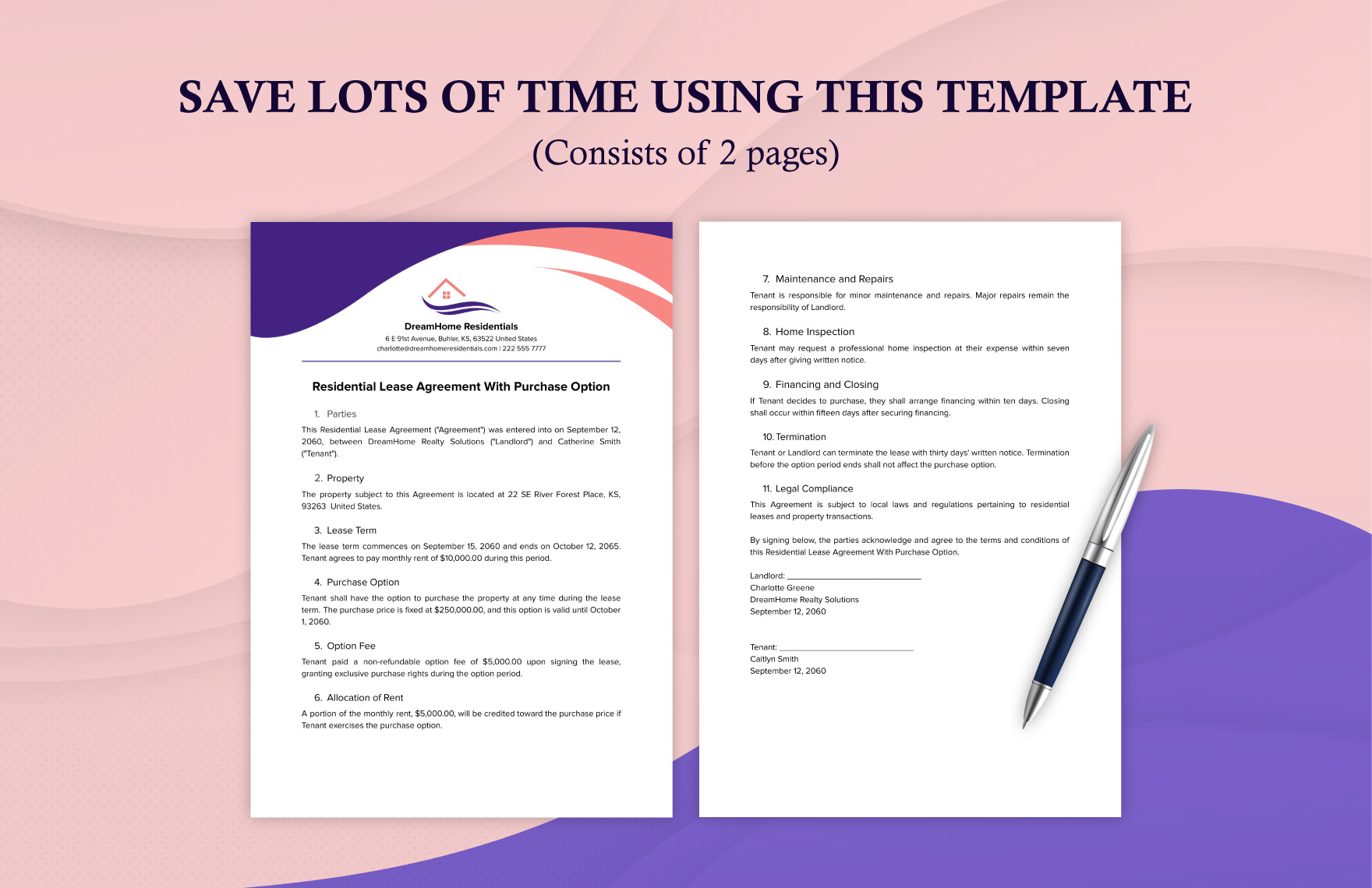 Residential Lease Agreement With Purchase Option Template
