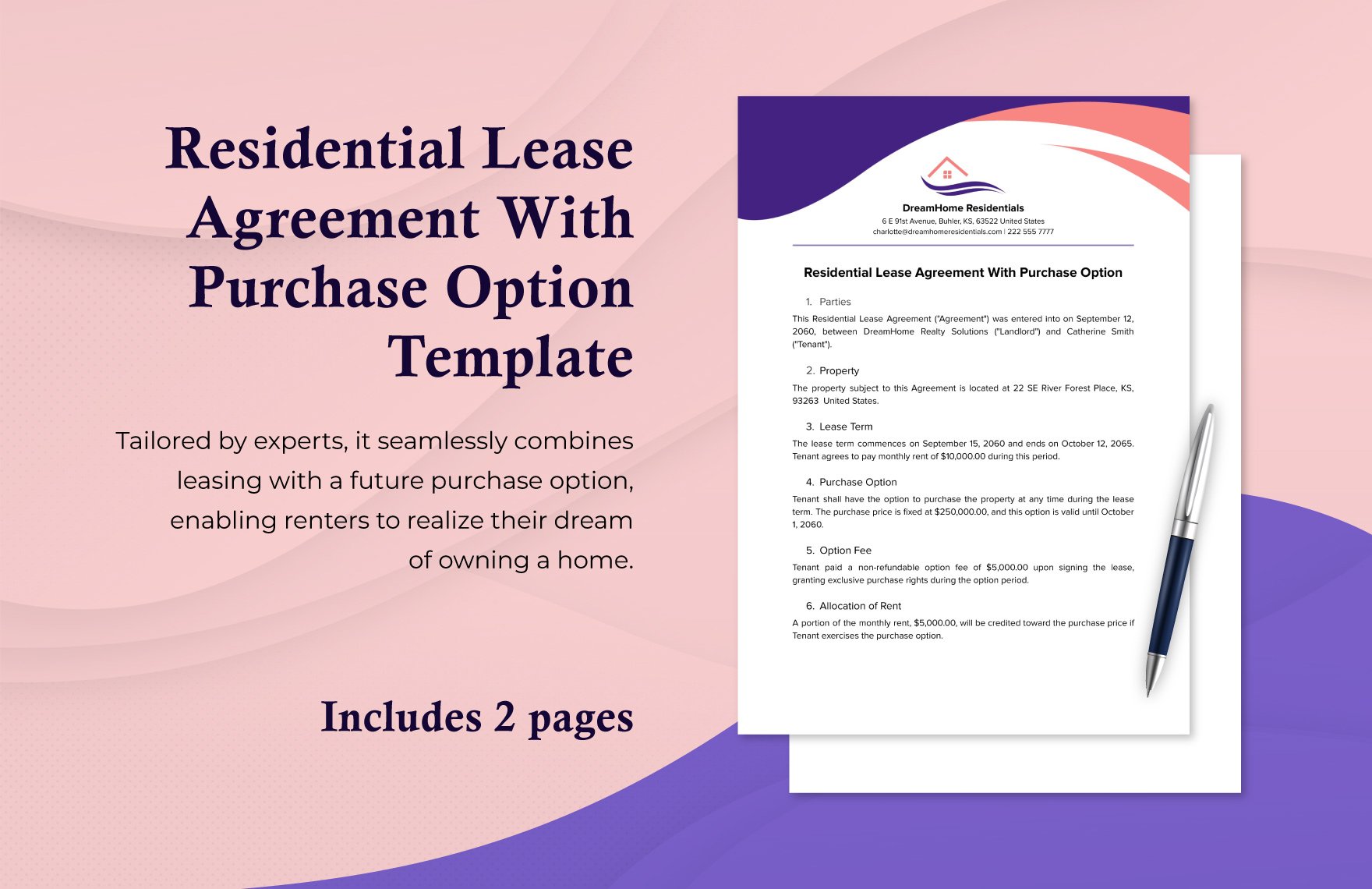 Residential Lease Agreement With Purchase Option Template