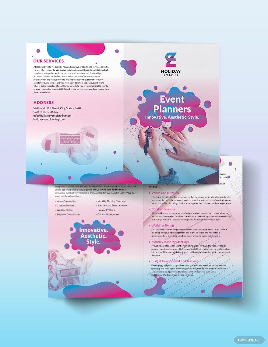 Event Planner Bi Fold Brochure Template