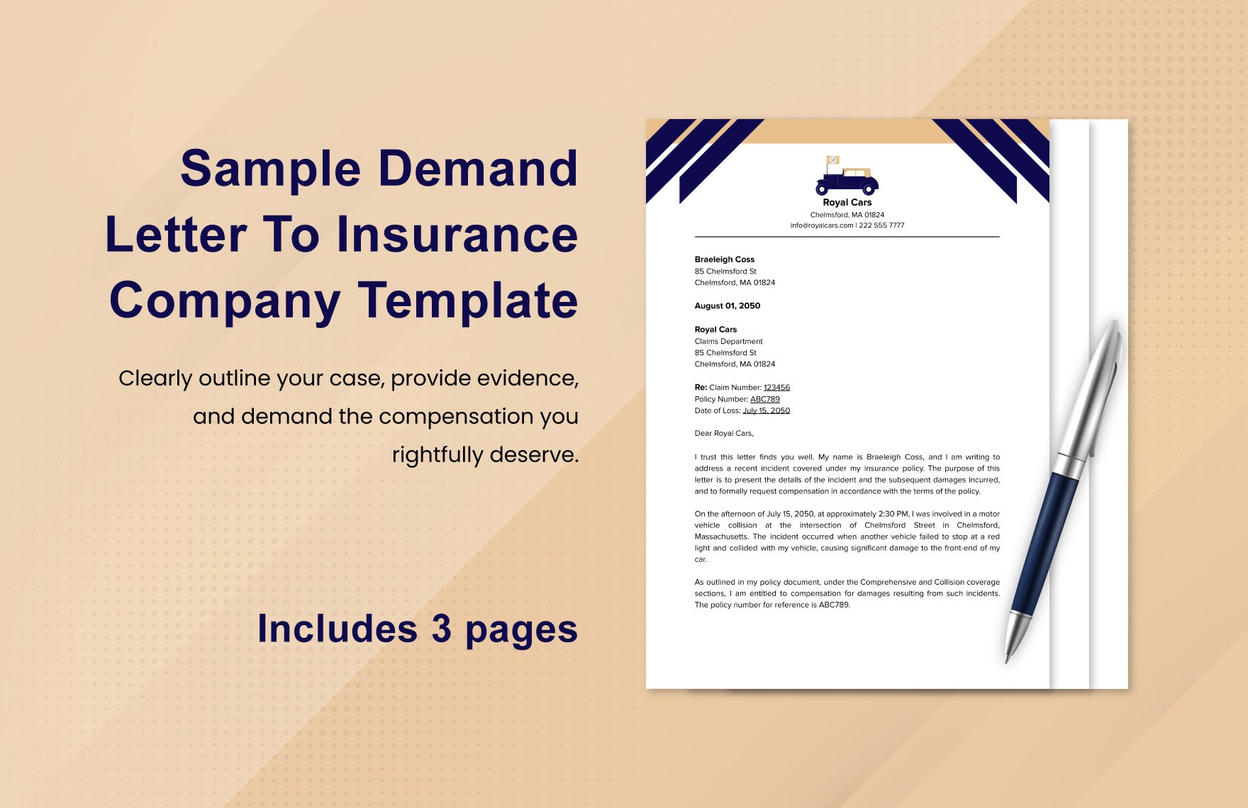 Sample Demand Letter To Insurance Company Template
