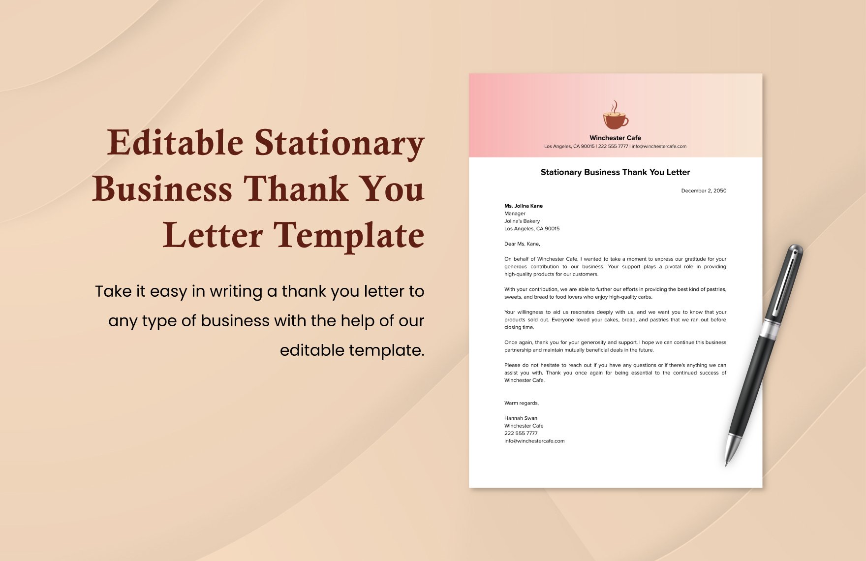 Editable Stationary Business Thank You Letter Template