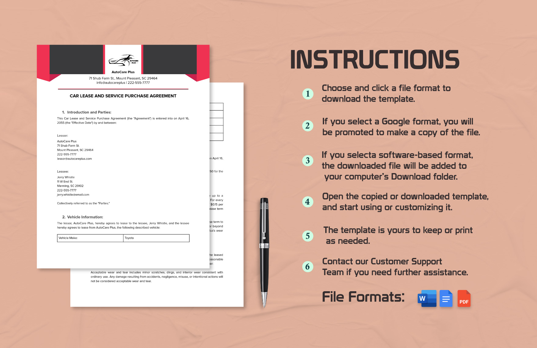 Car Lease and Service Purchase Agreement Template
