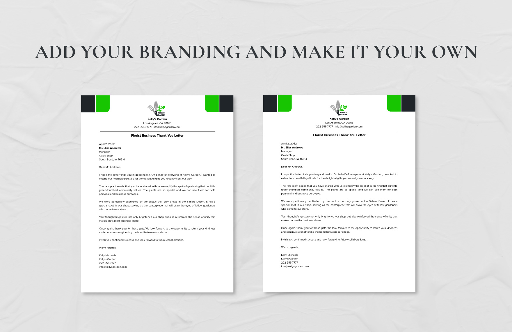 Sample Florist Business Thank You Letter Template