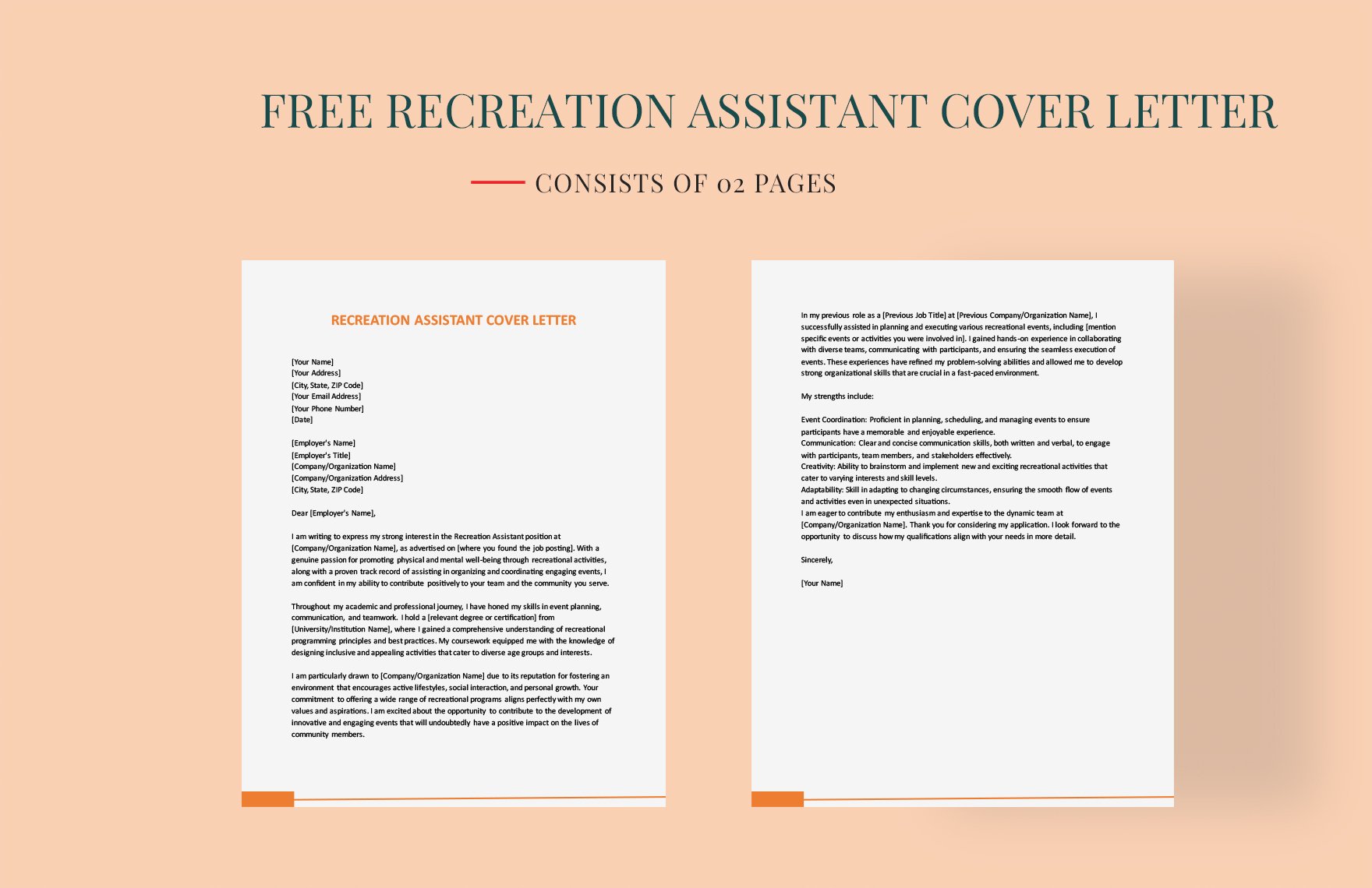 Recreation Assistant Cover Letter in Word, Google Docs, PDF