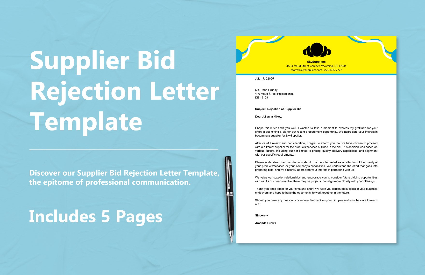 Supplier Bid Rejection Letter Template 