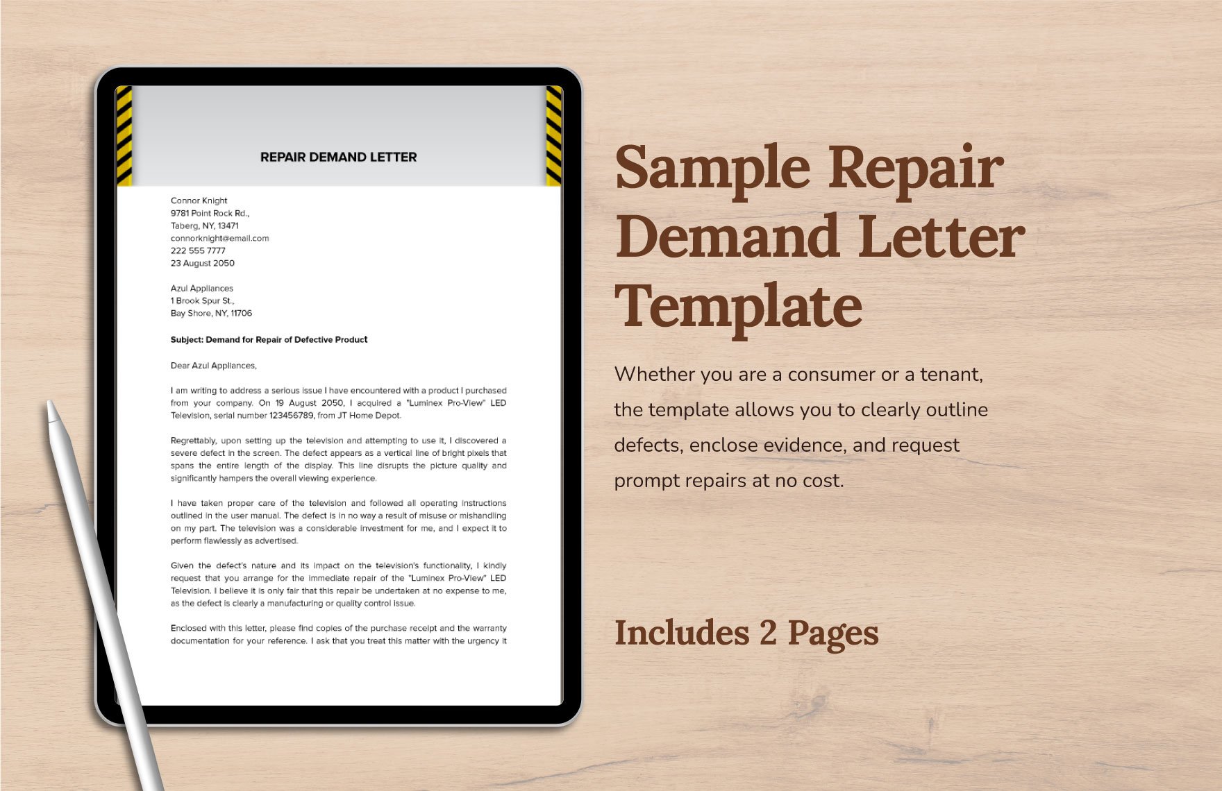 Sample Repair Demand Letter Template