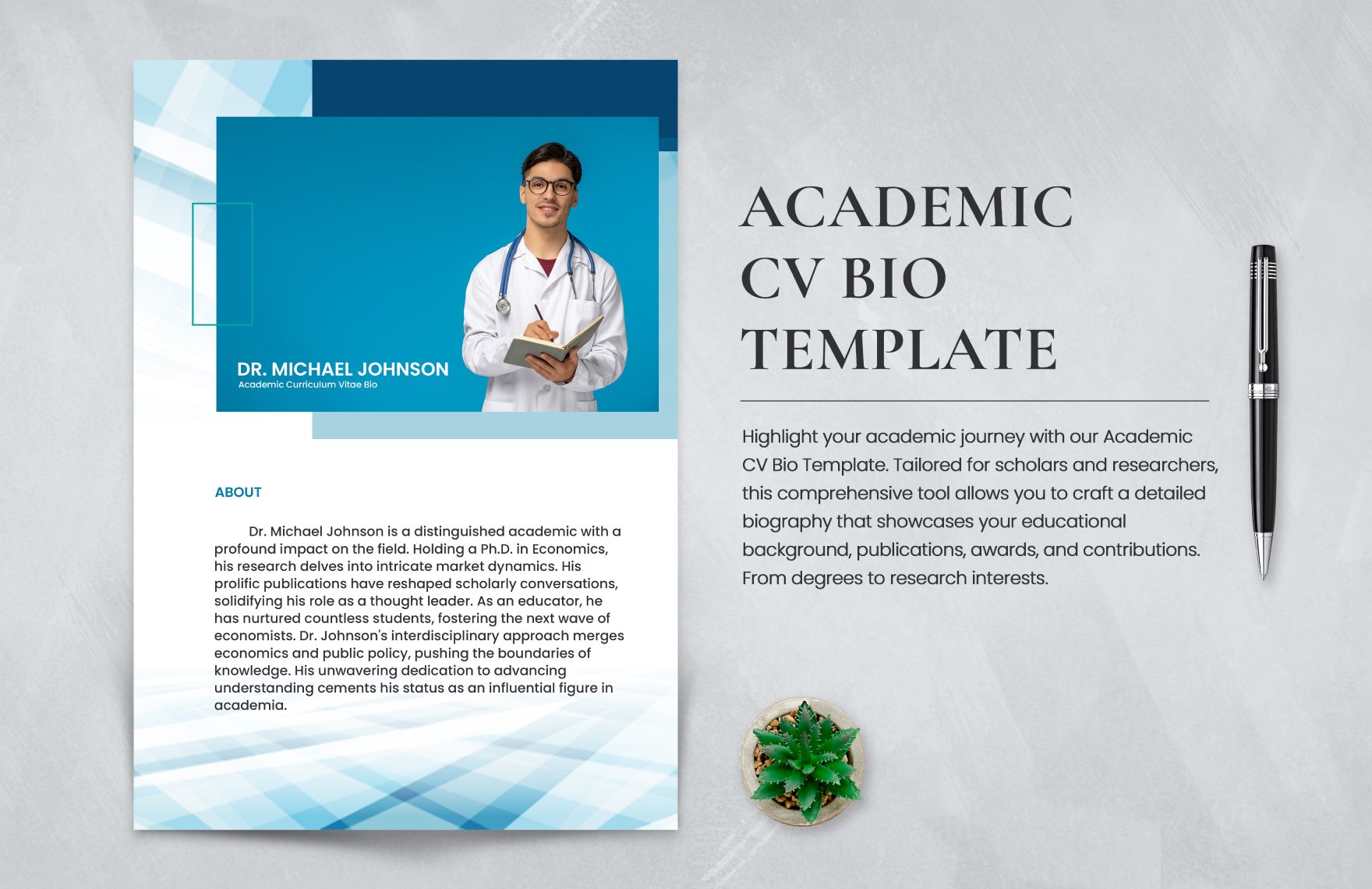 Academic CV Bio Template in Word, Google Docs, PDF, Illustrator, PSD, PNG