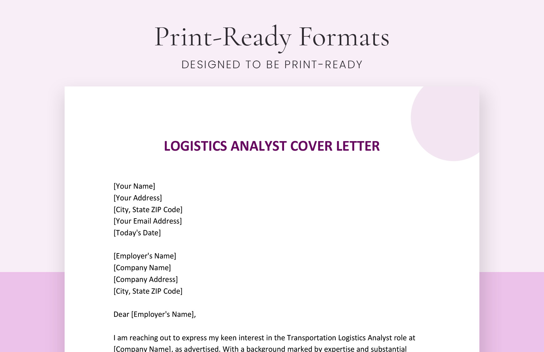 Logistics Analyst Cover Letter
