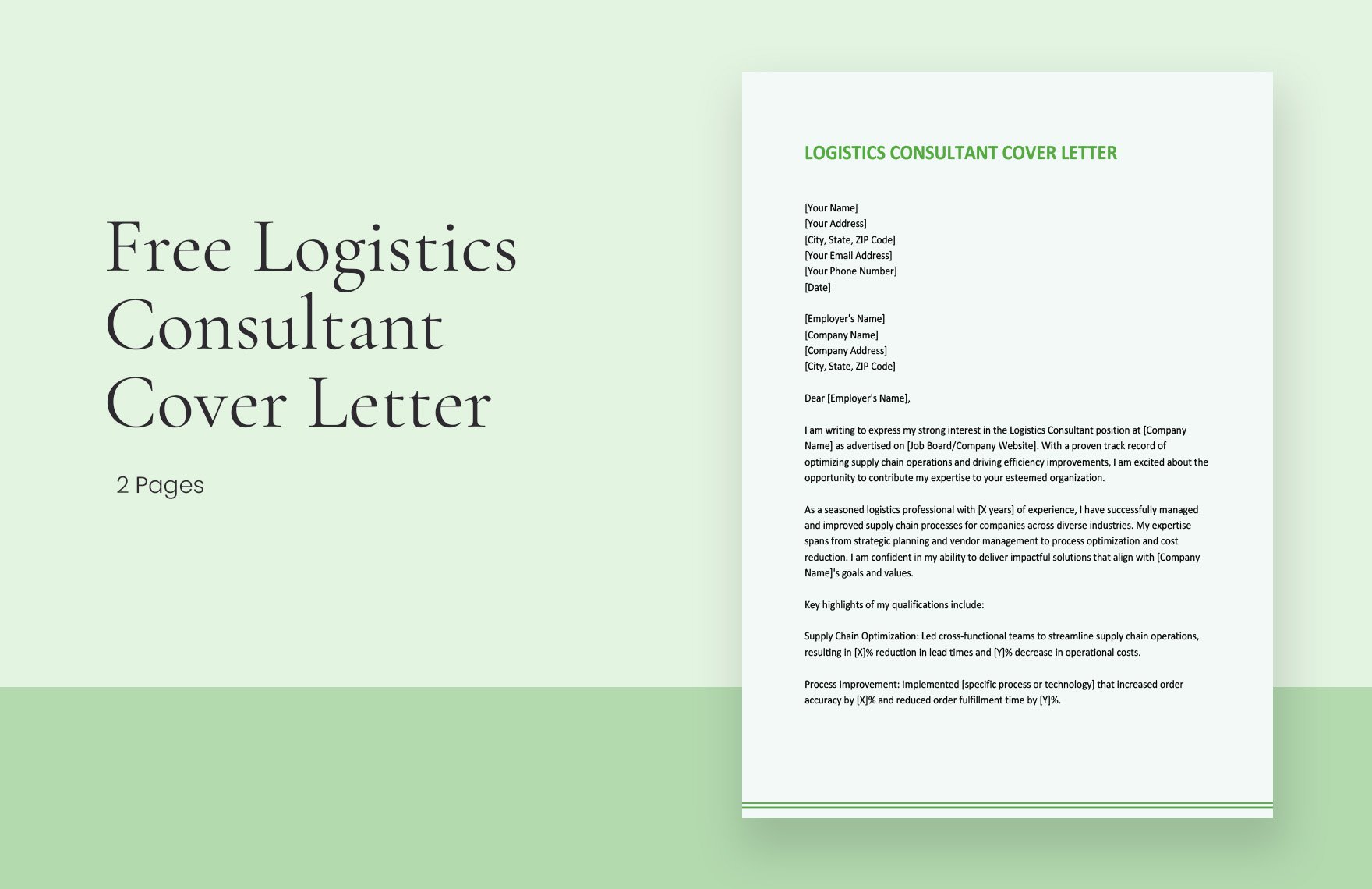 Logistics Consultant Cover Letter