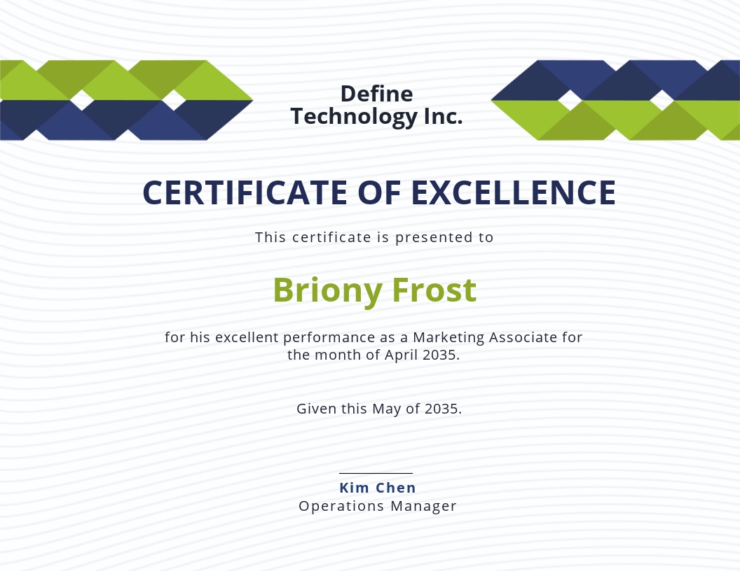 Certificate Of Excellence Template Free Download