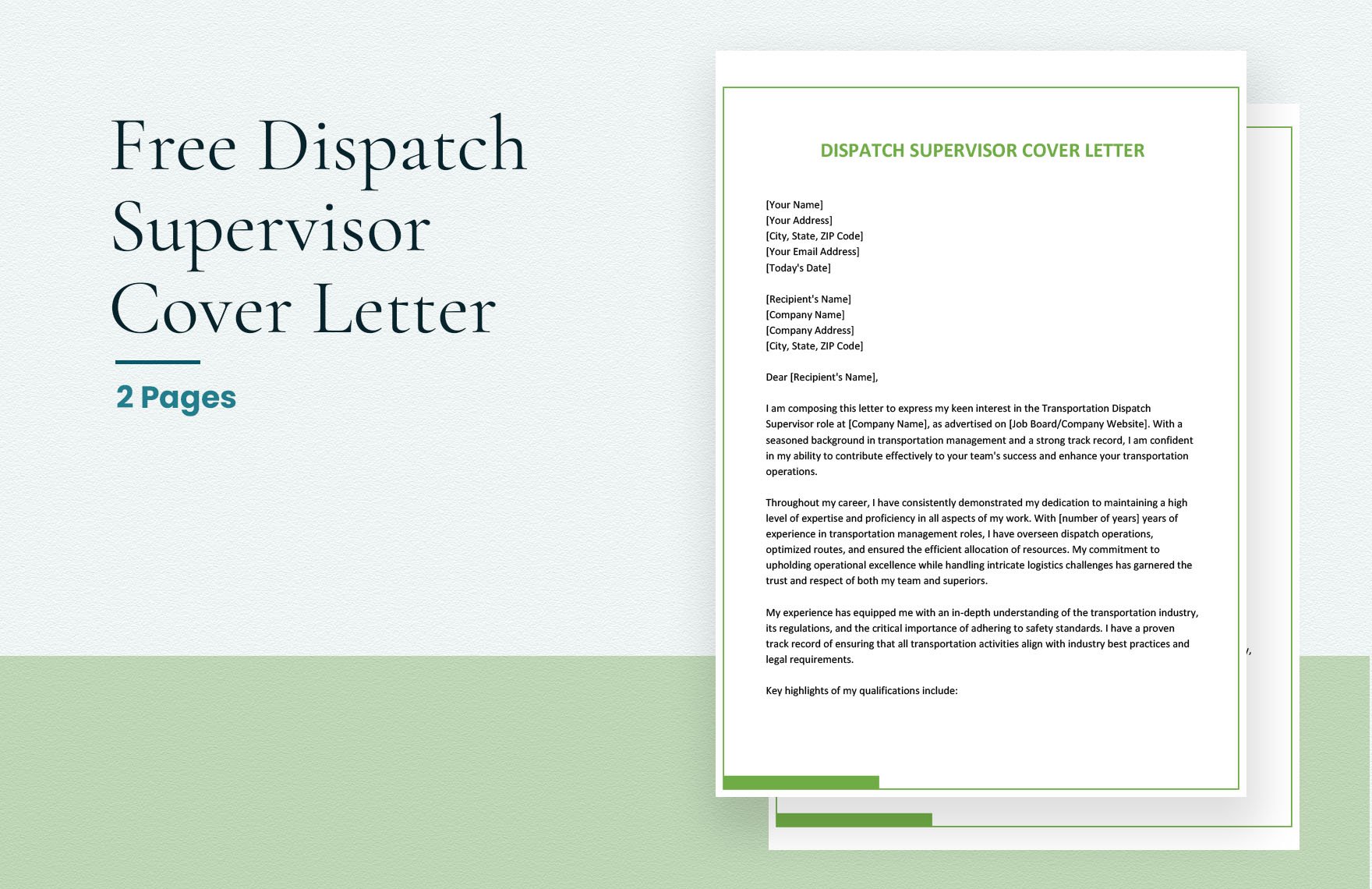 Dispatch Supervisor Cover Letter in Word, Google Docs