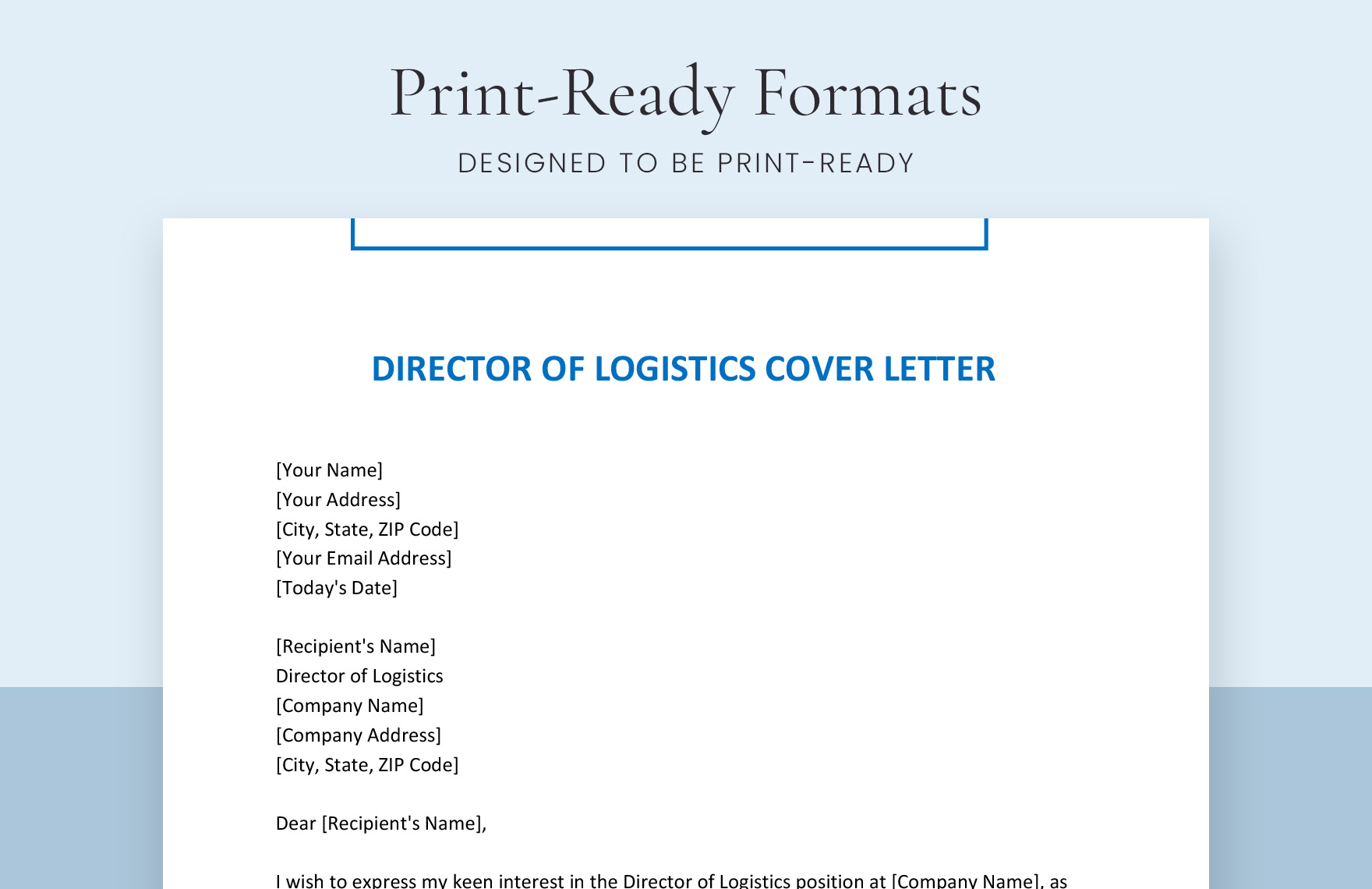Director of Logistics Cover Letter