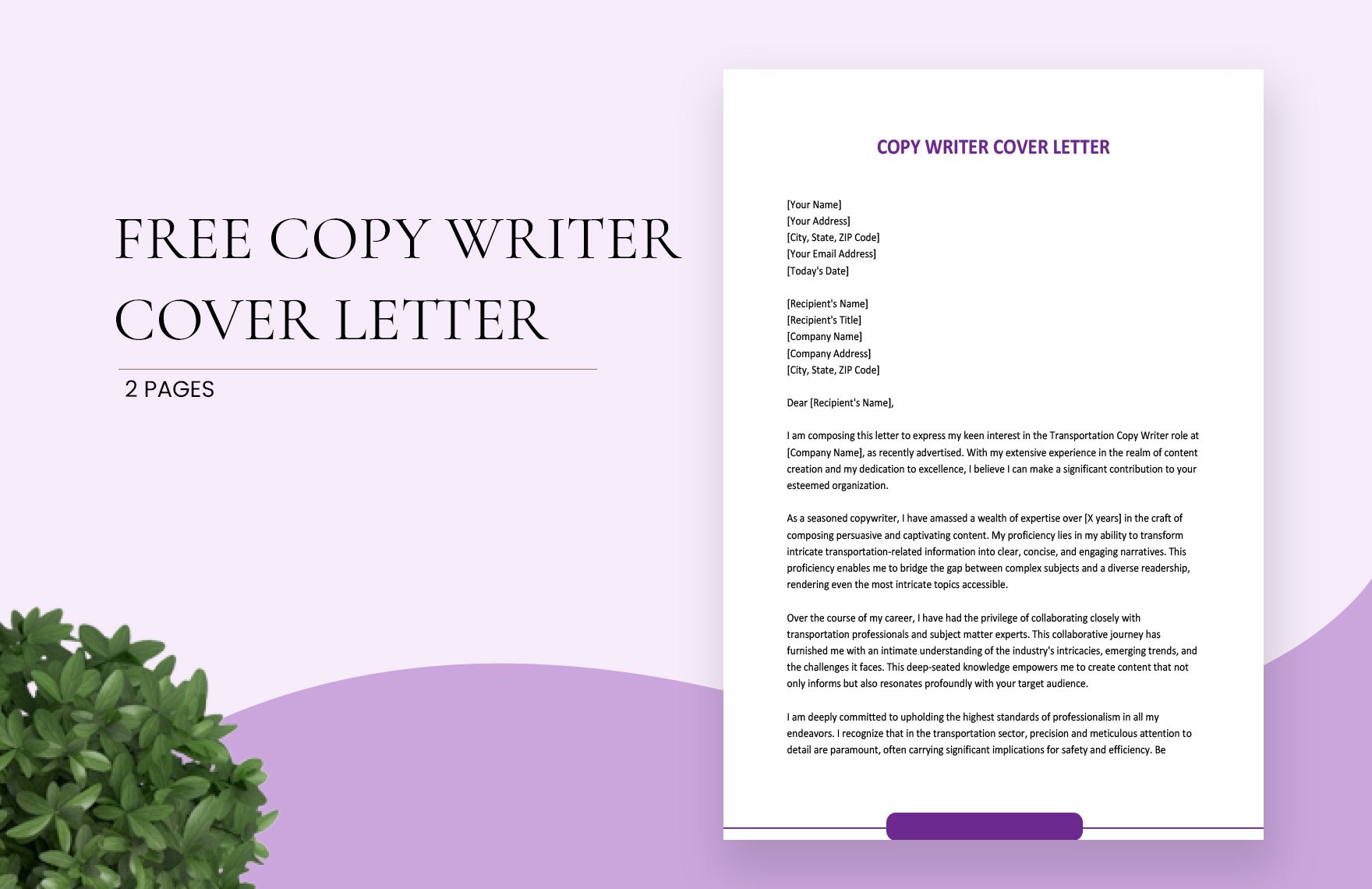 Copy Writer Cover Letter in Word, Google Docs