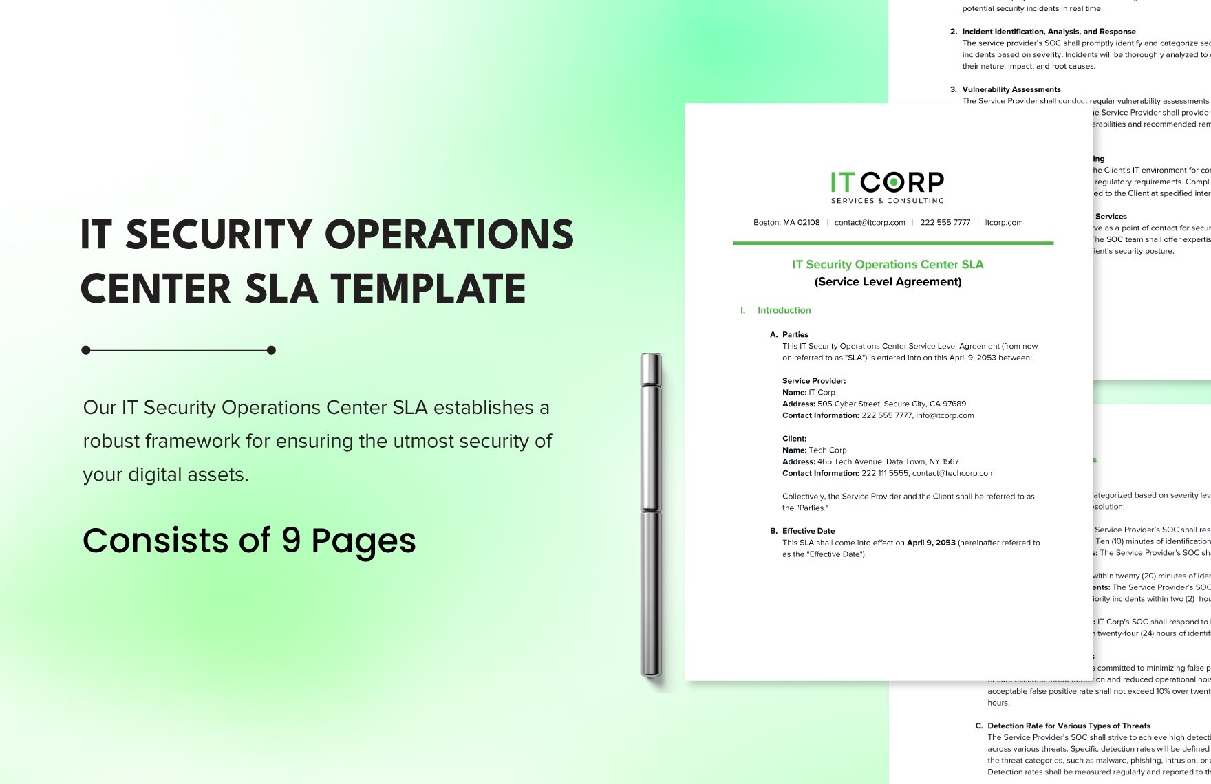 IT Security Operations Center SLA (Service Level Agreement) Template
