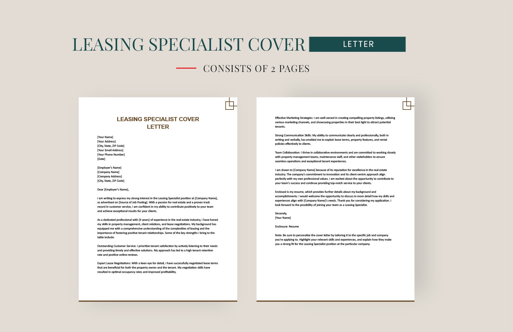 Leasing Specialist Cover Letter in Word, Google Docs