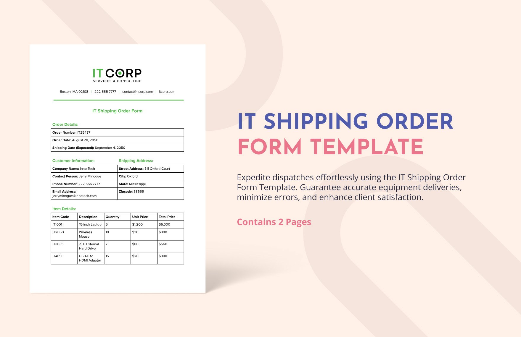 IT Shipping Order Form Template