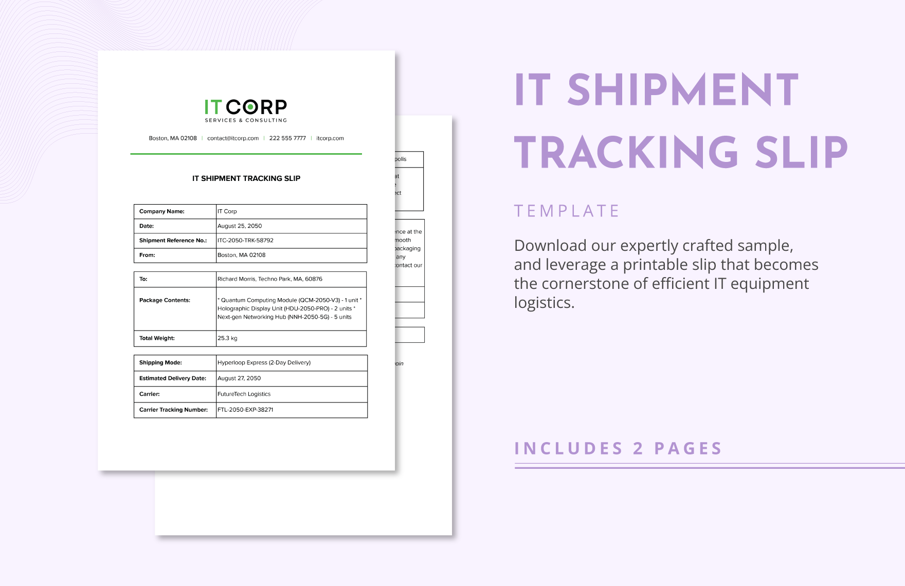 IT Shipment Tracking Slip Template