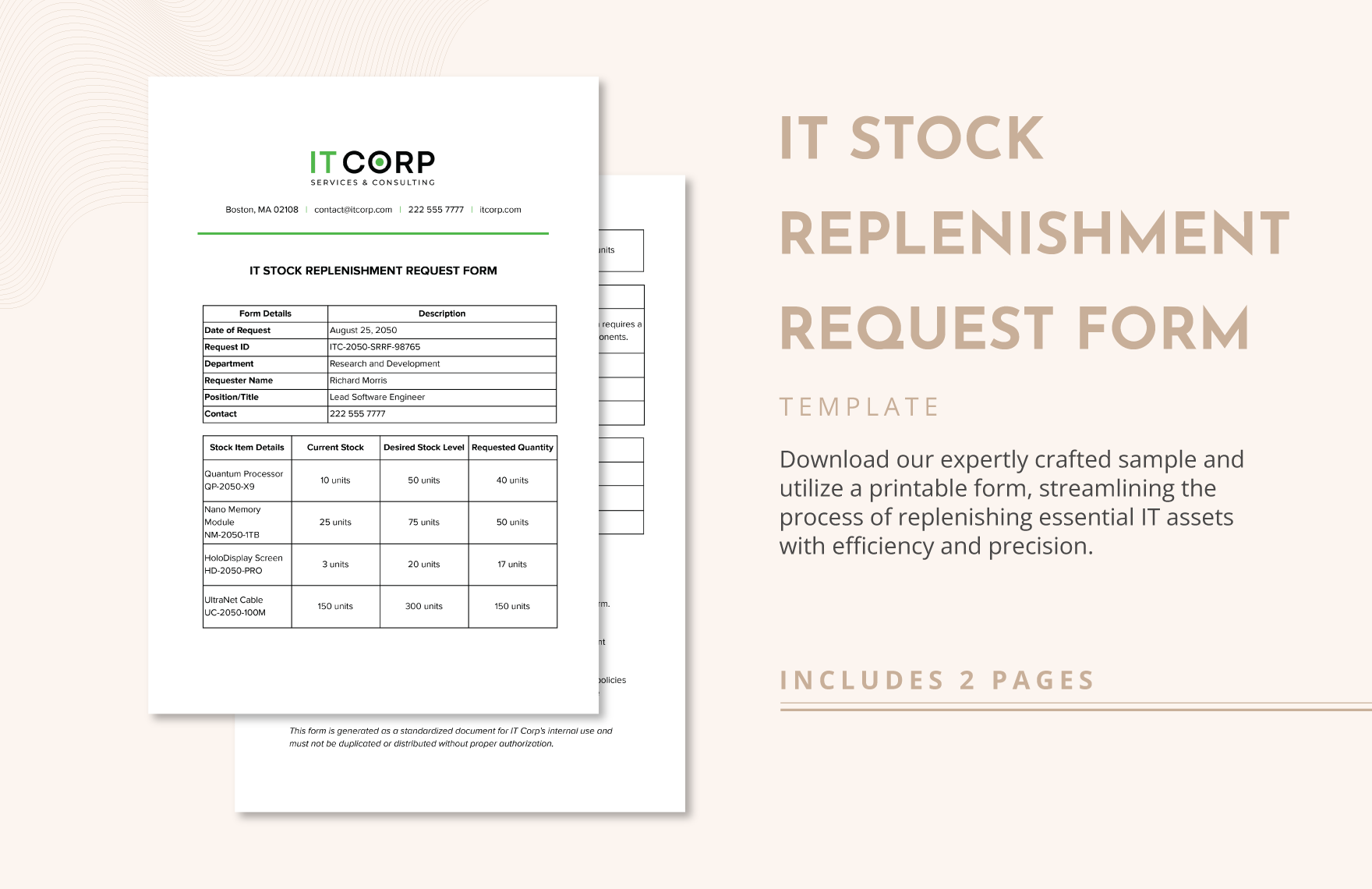 IT Stock Replenishment Request Form Template in Word, Google Docs, PowerPoint