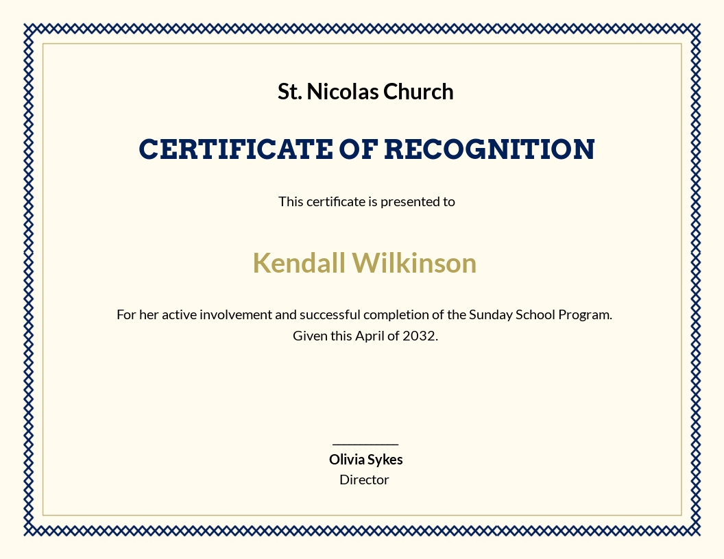 Sunday School Achievement Certificate Template - Google Docs, Illustrator, InDesign, Word, Apple Pages, PSD, Publisher