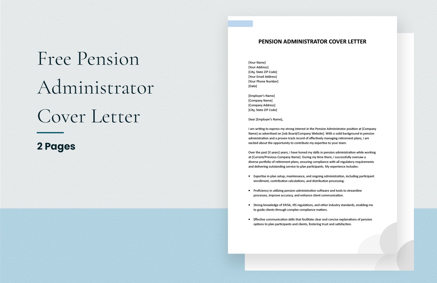 Pension Administrator Cover Letter in Word, Google Docs