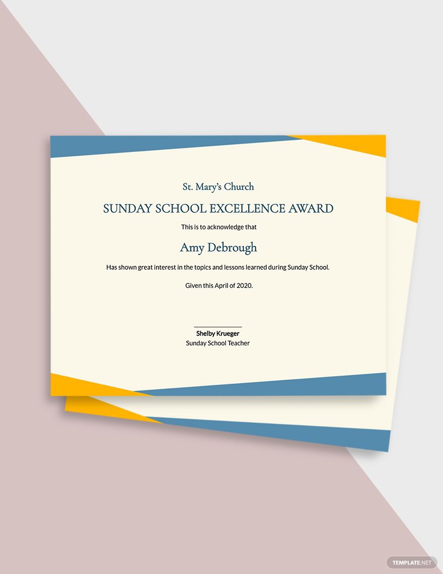 Sunday School Award Certificate Template