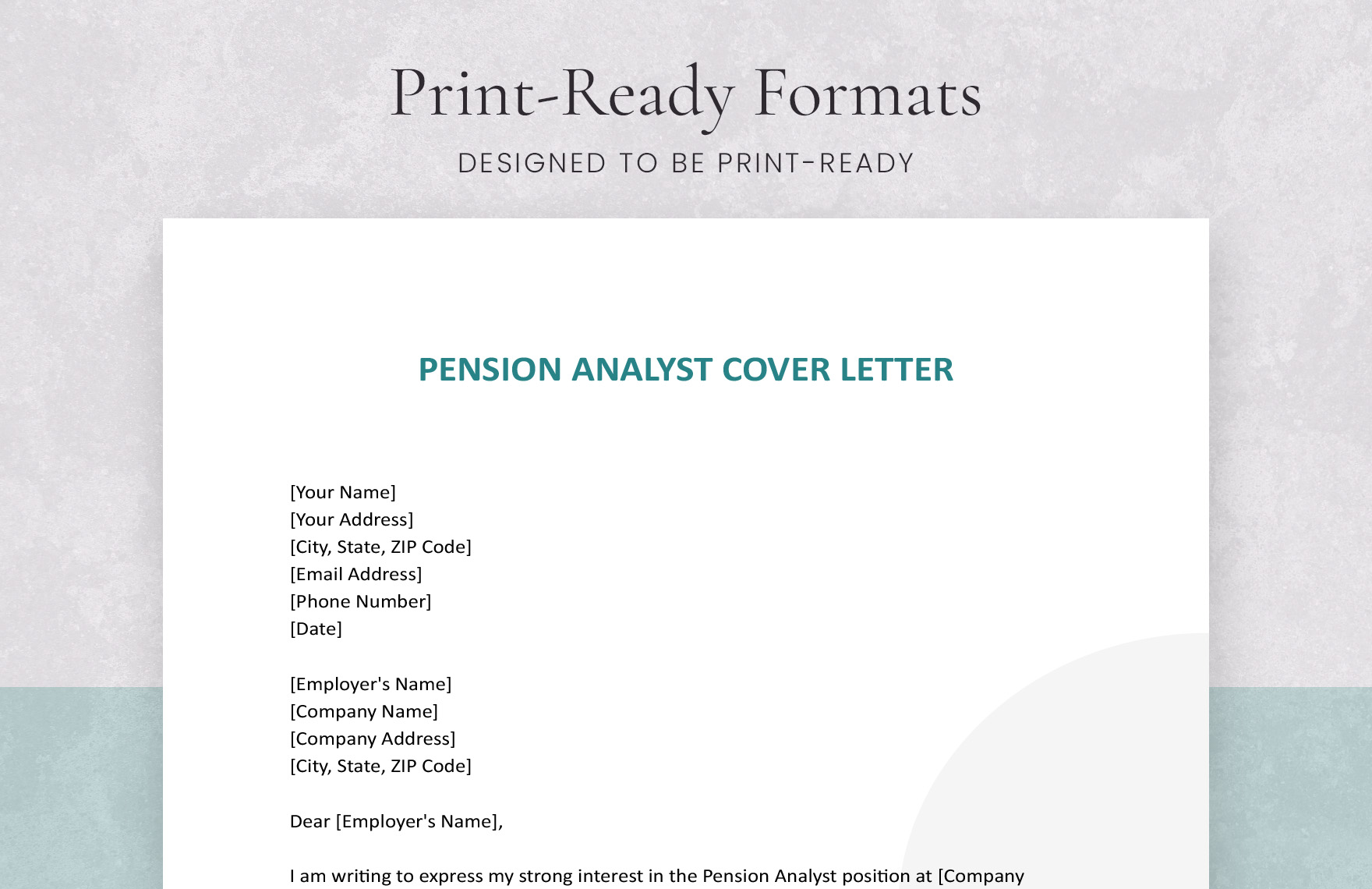 Pension Analyst Cover Letter