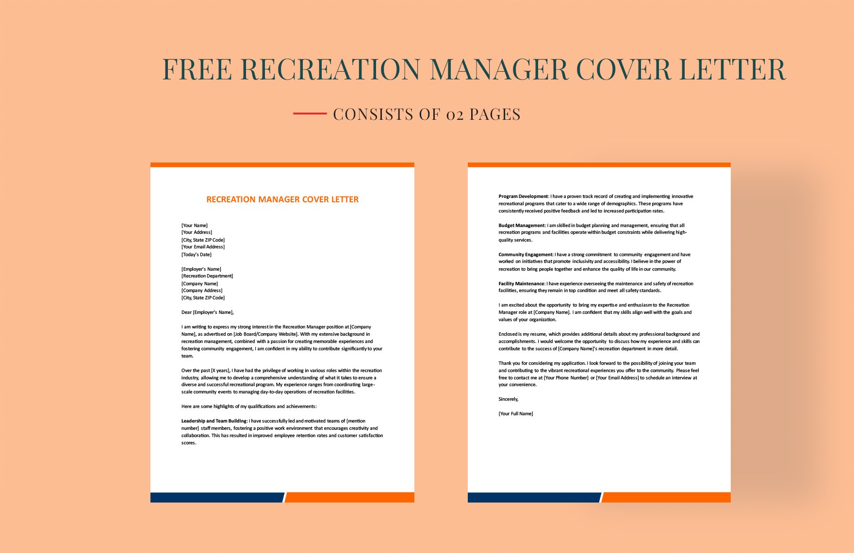 Recreation Manager Cover Letter in Word, Google Docs, PDF