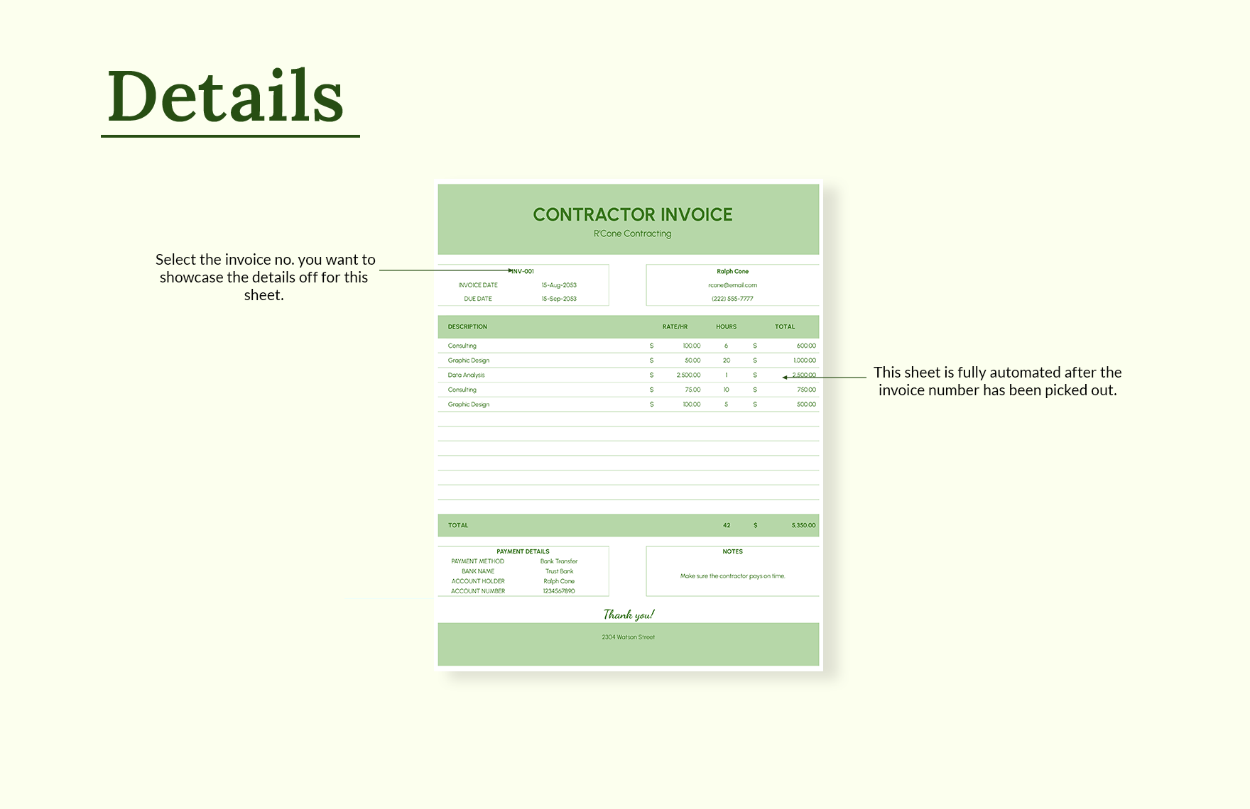 Contractor Invoice Template Download in Excel, Google Sheets