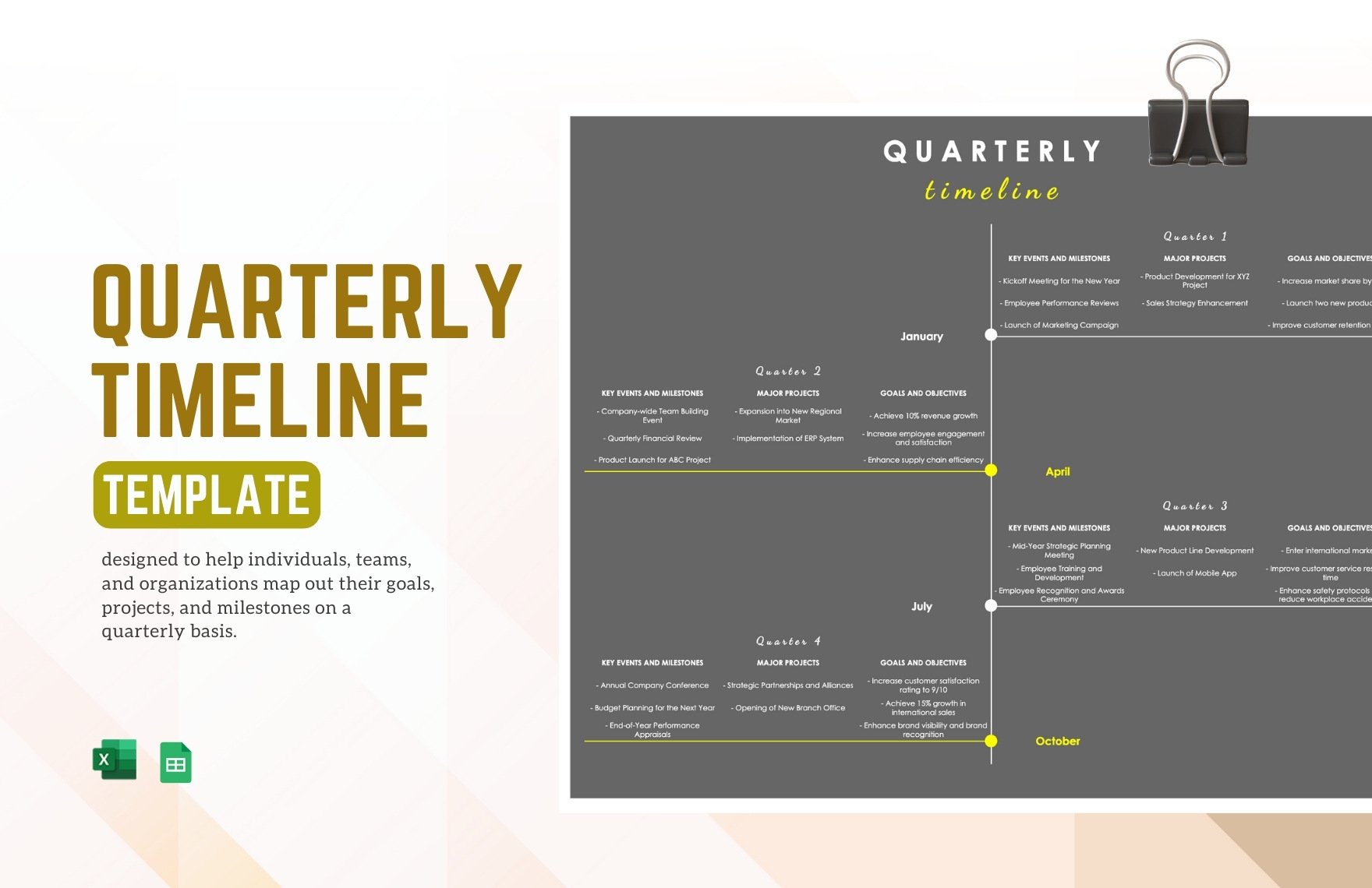 Free Quarterly Timeline Template in Excel, Google Sheets